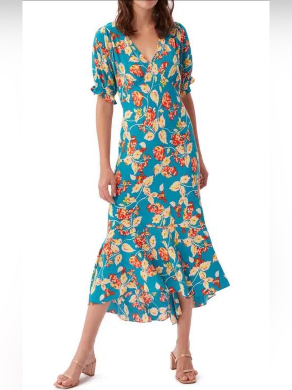 DVF like Orla Floral V-Neck A-Line Dress